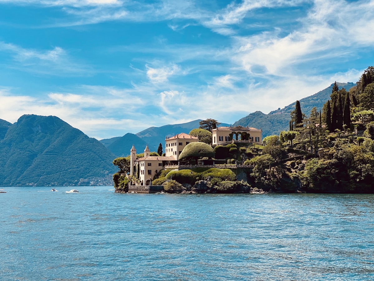Villa del Balbianello on an island in Lake Como